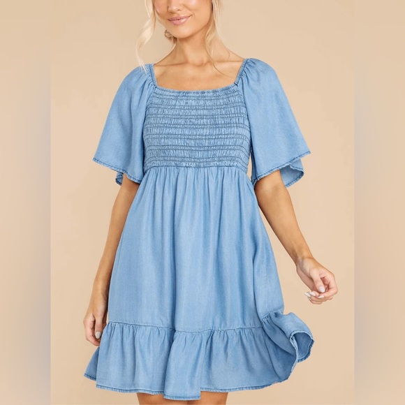 Blue Pepper Dresses & Skirts - 🔴5 for $40 SALE Perch by Blue Pepper Chambray Smocked Denim Tie Back w Ruffle 3X